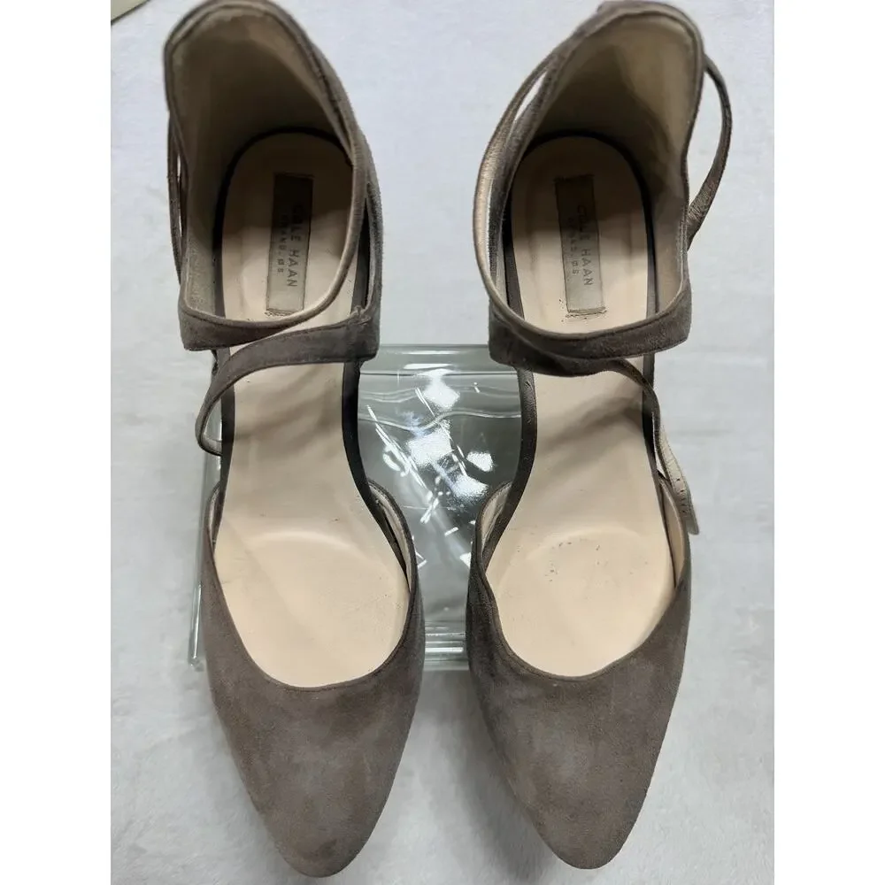 Cole Haan Grand OS Suede Wedge Pumps Taupe Gray Strappy Shoes Women Size 9B